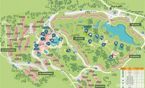 a map of a park with buildings and roads at Les Restanques 2149 vue mer in Grimaud