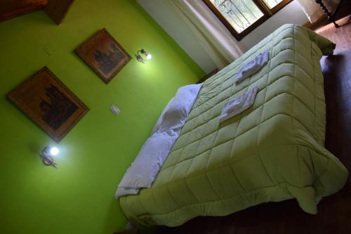 a green bedroom with a bed in a green wall at Estancia Santa Leocadia in Bialet Massé