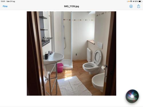 La salle de bains est pourvue de toilettes et d'un lavabo. dans l'établissement B&B El Pojo, à Ala