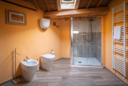 a bathroom with a toilet and a shower at Il Mulino in Civitella deʼ Conti