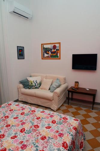 a living room with a couch and a tv at La Candida Rosa in Florence