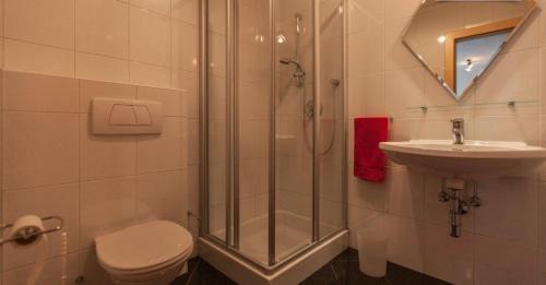 ライト・イム・アルプバッハタールにあるLandhaus Müllerのバスルーム(シャワー、トイレ、シンク付)