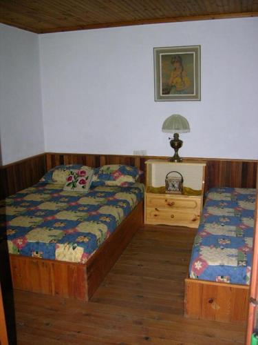 a bedroom with two twin beds and a night stand at Kyra's Paradise in Potistika
