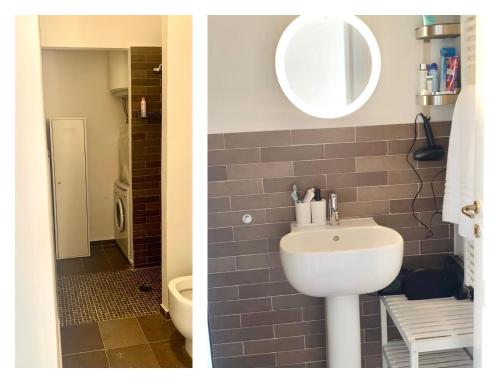 two pictures of a bathroom with a sink and a toilet at Luxury apartment Vitruvio in Formia