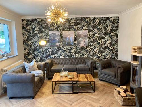 Posezení v ubytování Traumhaus Thale mit Sauna und Kamin