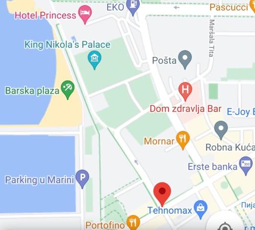 a map of dubrovka island with pointers at Apartman VeM in Bar