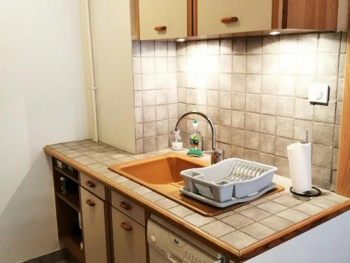 - un comptoir de cuisine avec évier dans l'établissement Appartement Les Deux Alpes, 2 pièces, 6 personnes - FR-1-516-161, à Les Deux Alpes