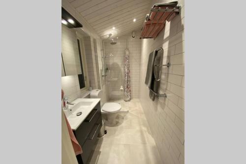 a bathroom with a toilet and a sink at Cottage perfect for short time rent in Gustavsberg