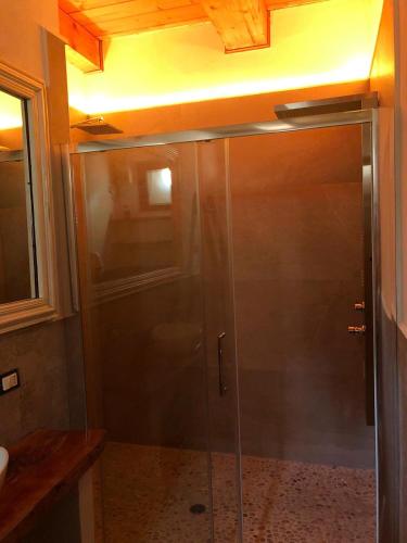 a shower with a glass door in a bathroom at Agriturismo San Michele in San Michele