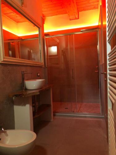 a bathroom with a shower and a toilet and a sink at Agriturismo San Michele in San Michele