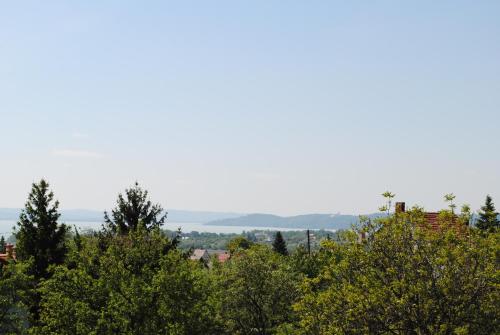 a view of trees and mountains in the distance at Haus Kristina in Csopak