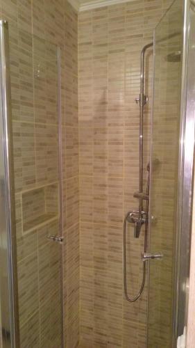 a bathroom with a shower with a glass door at Galesic Apartments & Rooms in Korenica