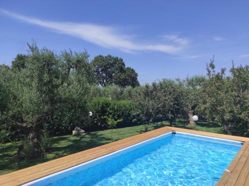 a swimming pool in a yard with trees at Il Trullo del Lazzeruolo in Santa Lucia