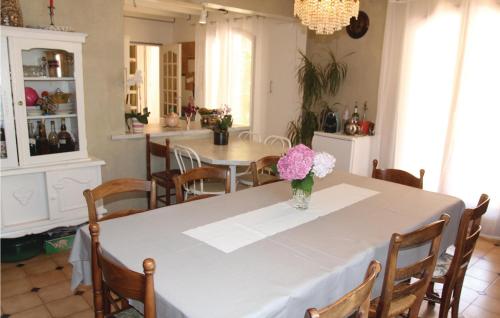 a dining room table with a vase of flowers on it at Pet Friendly Home In Puy Saint Martin in Puy-Saint-Martin