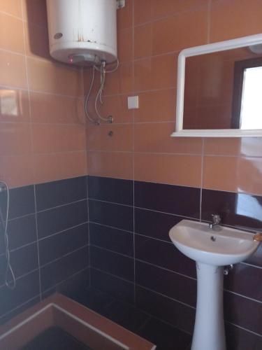 W łazience znajduje się umywalka i lustro. w obiekcie Vikendica w mieście Čanj