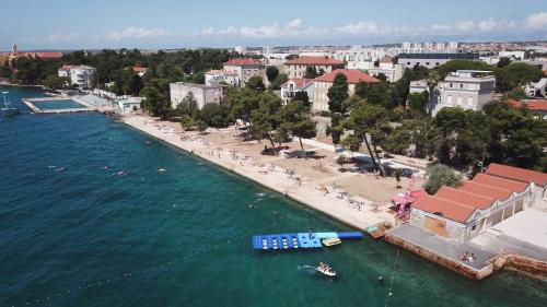 an aerial view of a beach and a body of water at Apartment Nikki Kolovare Beach in Zadar