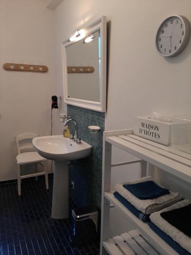 bagno con lavandino e specchio di Gîte des Agapanthes a Lacroix-sur-Meuse
