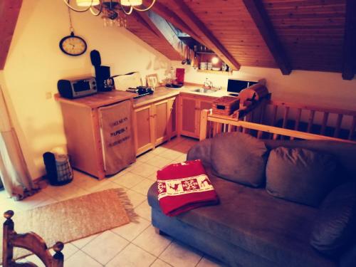uma sala de estar com um sofá e uma cozinha em Haus Riedmann em Lend