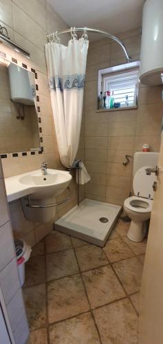 a small bathroom with a sink and a toilet at Apartman Šego in Vela Luka