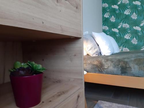 a bedroom with a bunk bed with a potted plant at Apartments Manna Palic in Palić