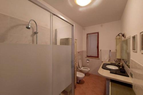 y baño con ducha, lavabo y aseo. en Il Paretaietto, en Certaldo