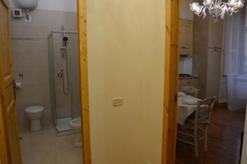 a bathroom with a shower and a toilet and a sink at Rome Lucia Apartment in Rome