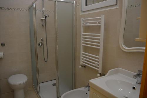 a bathroom with a shower and a toilet and a sink at Rome Lucia Apartment in Rome
