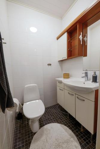 a bathroom with a white toilet and a sink at Ruka Saukonmaja A in Ruka