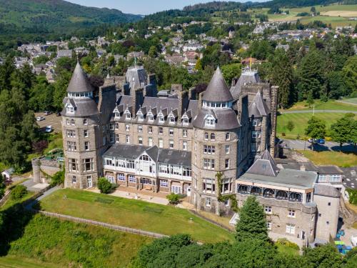an aerial view of an old castle at The Atholl Palace in Pitlochry