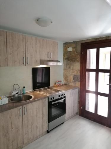 a kitchen with a sink and a stove top oven at Planinska kuća Bukulja in Arandjelovac