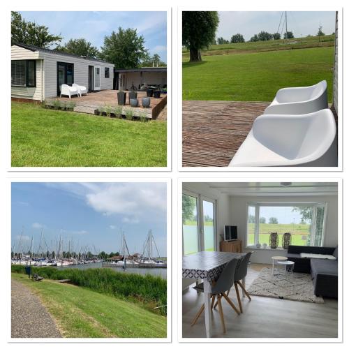 eine Gruppe von vier Bildern eines Hauses in der Unterkunft Chalet S1 in Workum bij strand en IJsselmeer in Workum