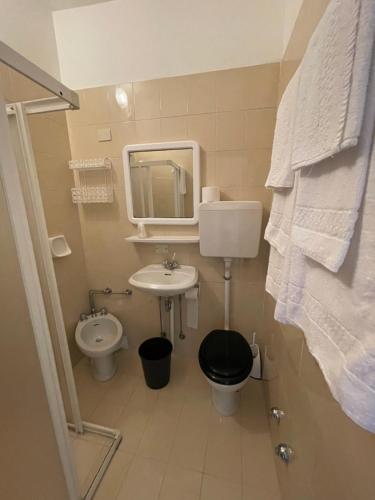 a small bathroom with a toilet and a sink at Hotel Rabay in Brenzone sul Garda