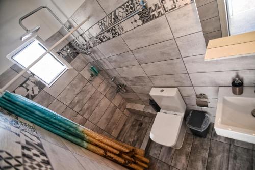 a bathroom with a toilet and a sink at Apostolakis Rooms in Agios Kirykos