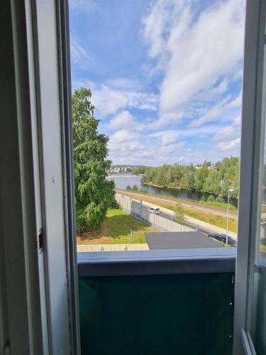 a view of a river from a window at Studio at Koulukatu in Savonlinna