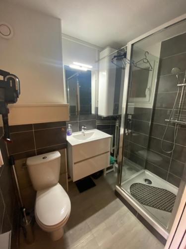 a bathroom with a toilet and a shower and a sink at Boost Your Immo Six Fours Les Plages Jardins Azur 511 in Six-Fours-les-Plages