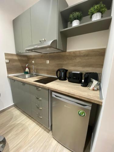 a small kitchen with a sink and a stove at 11 Luxury Apartments Metsovo in Metsovo