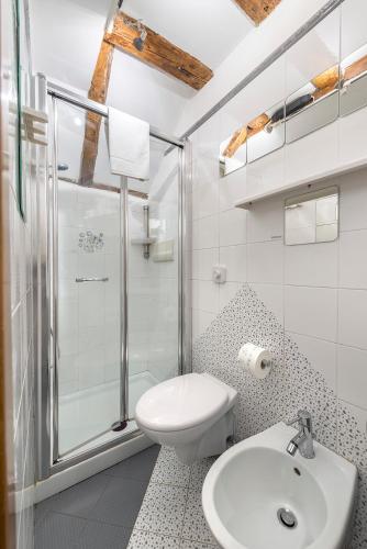 a bathroom with a shower and a toilet and a sink at PICCOLO - Cozy studio in the heart of authentic Venice in Venice