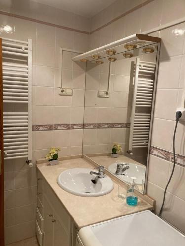 a bathroom with a sink and a mirror at Preciosas Vistas a La Montaña, Luminoso y Acogedor in El Pueyo de Araguás