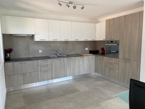 eine Küche mit weißen Schränken und Küchengeräten aus Edelstahl in der Unterkunft Modern Living in Riazzino