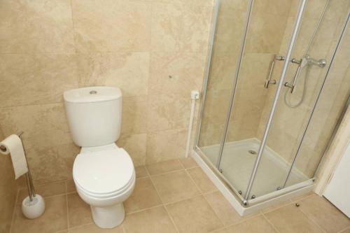 a bathroom with a toilet and a shower at Casa da Catraia by Lisbon Village Apartments in Torrozelo