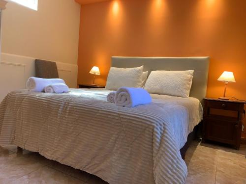 a bedroom with a large bed with towels on it at Volver a Casa in Corrientes