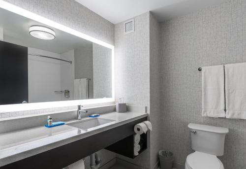 a bathroom with a toilet, sink and mirror at Holiday Inn Express & Suites Kelowna - East, an IHG Hotel in Kelowna