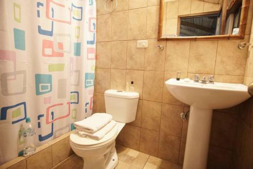 een badkamer met een toilet en een wastafel bij Mindo cozy house in Mindo