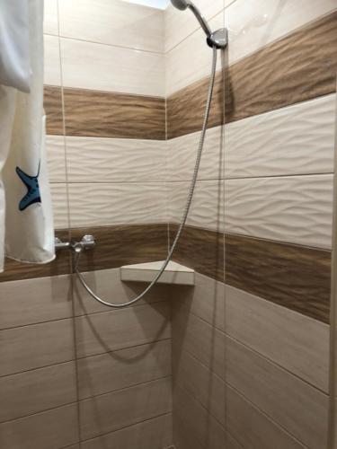 博加奇的住宿－Relax Bogács，浴室内带软管的淋浴