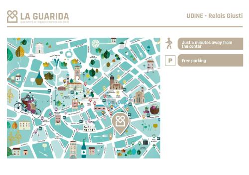 a map of a city with buildings and attractions at Relais Giusti 2 - La Guarida in Udine