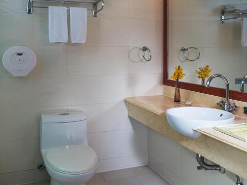 a white bathroom with a toilet and a sink at Vienna Hotel Shenzhen Aiguo Road in Shenzhen
