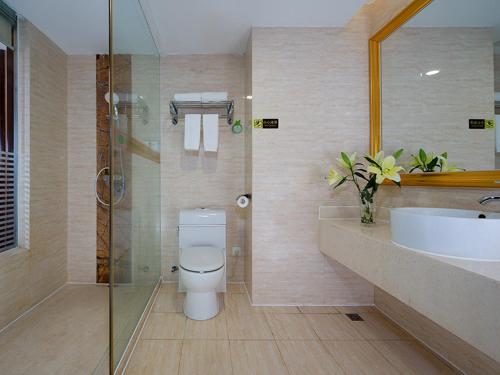 a bathroom with a toilet and a sink and a shower at Vienna Hotel Huizhou Zhongxin in Huizhou