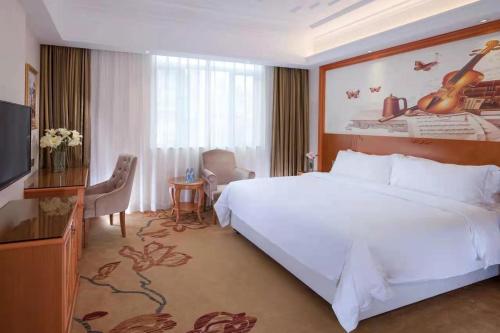 宝安にあるVienna 3 Best Hotel Shenzhen Longhuadalang Commercial Centreの大きなベッドとテレビがあるホテルの部屋