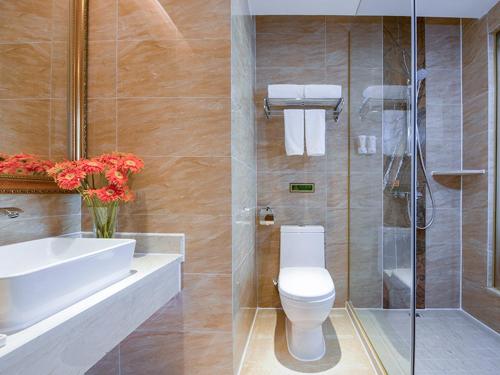 a bathroom with a toilet and a sink and a shower at Vienna Hotel Guangdong Huizhou Yuanzhou in Yuanzhou