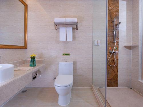 a bathroom with a toilet and a shower at Vienna Hotel conghua jiangpu street branch in Huadu